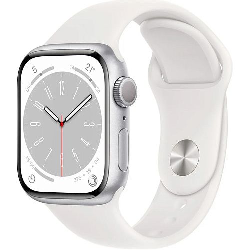 Apple Watch Series 8 45mm Silver Aluminum Case with White Sport Band M/L (MP6Q3) MP6Q3 фото